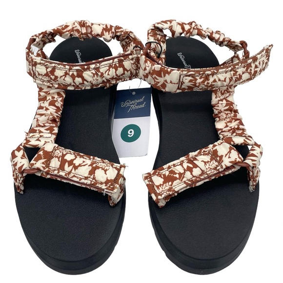 Women's Floris Platform Sport Sandals - Universal Thread Brown Floral Size 9 - Picture 1 of 7